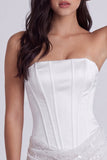 Strapless Corset Bodycon Sequins Little White Dress with Lace Up Back