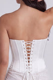 Strapless Corset Bodycon Sequins Little White Dress with Lace Up Back