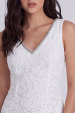 Ivory Bodycon V-Neck Floral Beaded Short Graduation Dress