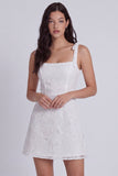 Ivory A-Line Square Neck Floral Mini Graduation Dress