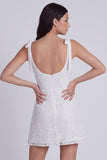 Ivory A-Line Bowed Straps Simple Mini Graduation Dress
