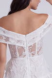 Off the Shoulder Ivory A-Line Tiered Floral Mini Bridal Shower Dress with Bow