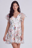 Ivory Floral A-Line V-Neck Graduation Dress with Ruffles