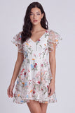Ivory Floral A-Line Embroidered Mini Graduation Dress with Ruffles