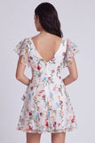 Ivory Floral A-Line V-Neck Graduation Dress with Ruffles