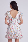 Ivory Floral A-Line Embroidered Mini Graduation Dress with Ruffles
