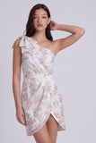 One Shoulder Floral Bodycon Little White Dress with Bow