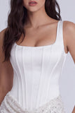 Bodycon Corset Sequins Square Neck Little White Dress with Lace Up Back