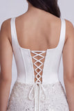 Ivory Bodycon Corset Lace Up Back Mini Bridal Shower Dress with Sequins