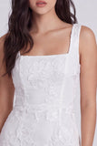 Bodycon Floral Square Neck Little White Dress