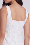 Bodycon Floral Square Neck Little White Dress
