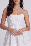 Strapless A-Line Floral Corset Little White Dress