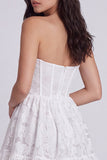 Strapless A-Line Floral Corset Little White Dress