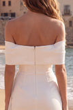 Off the Shoulder Ivory Bodycon Ruched Ruffled Bridal Shower Dress with Bow