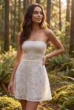Strapless A-Line Floral Little White Dress