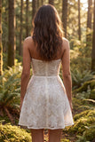 Strapless A-Line Floral Little White Dress