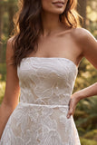 Strapless A-Line Floral Little White Dress