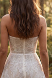 Strapless A-Line Floral Little White Dress