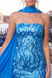 Gold Strapless Sequins Bodycon Short Cocktail Dress with Slit
