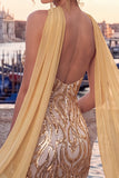 Gold Strapless Sequins Bodycon Short Cocktail Dress with Slit