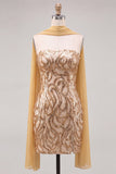 Gold Strapless Sequins Bodycon Short Cocktail Dress with Slit