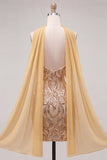 Gold Strapless Sequins Bodycon Short Cocktail Dress with Slit