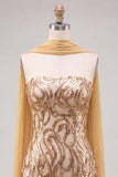Gold Strapless Sequins Bodycon Short Cocktail Dress with Slit