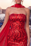 Gold Strapless Sequins Bodycon Short Cocktail Dress with Slit