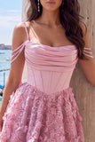 Yellow Corset Ruched Floral Spaghetti Straps A-Line Cocktail Dress with Beading
