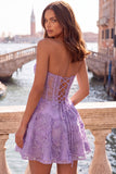 Pink Sheer Corset Floral A-Line Sweetheart Lace Up Back Cocktail Dress with Beading