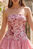 Light Green Strapless A-Line Tiered Sequins Ruffle Short Cocktail Dress