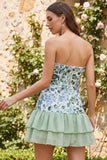 Light Green Strapless A-Line Tiered Sequins Ruffle Short Cocktail Dress
