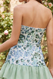 Light Green Strapless A-Line Tiered Sequins Ruffle Short Cocktail Dress
