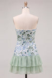 Light Green Strapless A-Line Tiered Sequins Ruffle Short Cocktail Dress