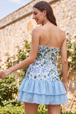 Light Green Strapless A-Line Tiered Sequins Ruffle Short Cocktail Dress