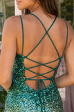 Sparkly Green and Gold Sequins Bodycon Short Cocktail Dress with Lace Up Back