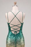 Sparkly Green and Gold Sequins Bodycon Short Cocktail Dress with Lace Up Back