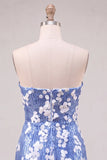Strapless Blue Bodycon Sequins Short Cocktail Dress with Ruffles