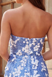 Strapless Blue Bodycon Sequins Short Cocktail Dress with Ruffles