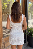 Ivory Square Neck Bodycon Sequins Homecoming Dress with 3D Flowers