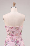 Strapless Pink A-Line Floral Sequins Short Cocktail Dress