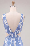 Blue Sequins V-Neck Tight Cut Out Cocktail Dress