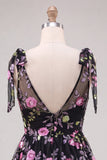 A-Line Black V-Neck Floral Sequins Homecoming Dress