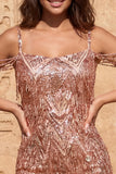 Cold Shoulder Dark Green Sequins Bodycon Short Homecoming Dress with Fringes