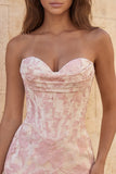 Sweetheart Red Corset Bodycon Floral Ruched Short Homecoming Dress
