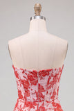 Sweetheart Red Corset Bodycon Floral Ruched Short Homecoming Dress