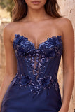 Navy Sweetheart Corset Bodycon Floral Sequins Satin Short Homecoming Dress