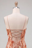 Orange Bodycon Spaghetti Straps Sequins Short Homecoming Dress with Lace Up Back