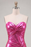Sweetheart Fuchsia A-Line Metallic Ruched Tiered Short Homecoming Dress