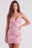Fuchsia V-Neck Bodycon Short Lace Up Back Cocktail Dress with Sequins